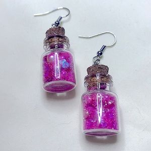 Pink Pearls Fuschia Glitter Jar Silver Drop Earrings 🦄3 for $15 /4 for $20🦄